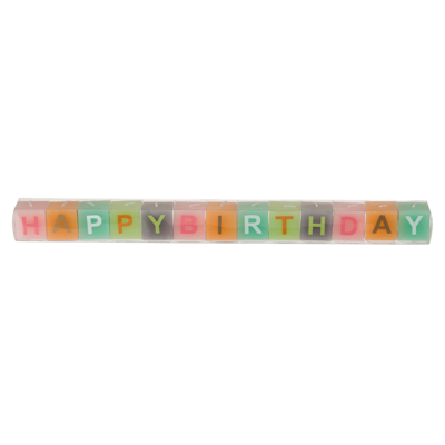 Pastel coloured square candles with letters,