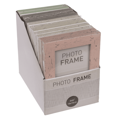 Pastel coloured plastic photo frame in wooden,