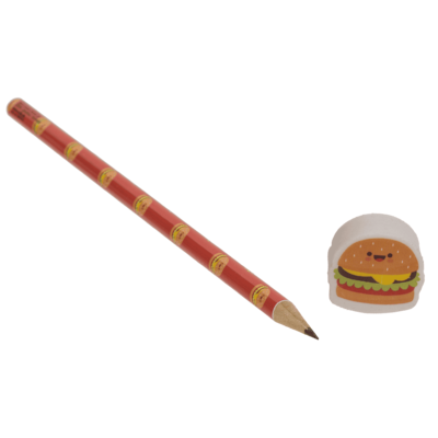 Pencil with eraser, Fast Food,