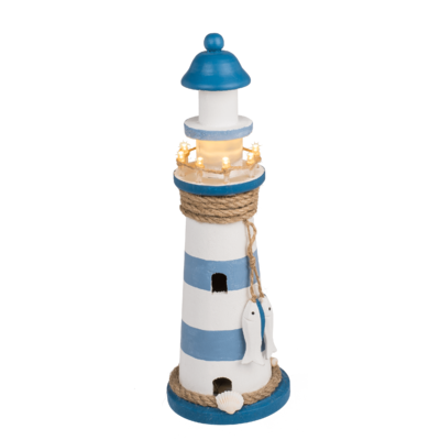 Phare en bois avec LED, env. 10 x 30 cm,