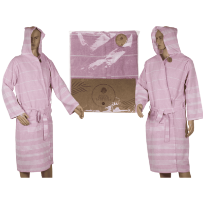 Pink/white hamam bath robe, size XXL,