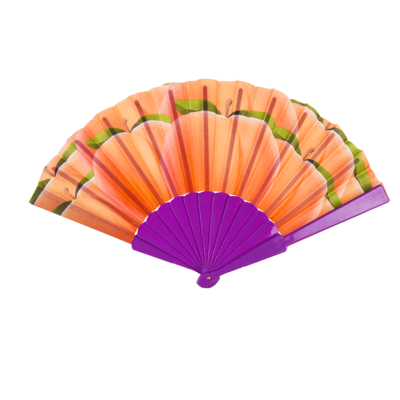 Plastic fan, fruits,
