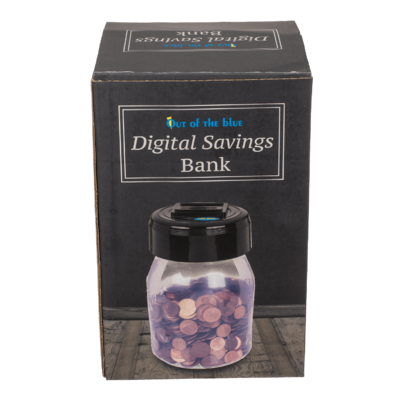 Plastic savings bank with € counter and display,