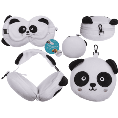 Plüsch-Reisekissen mit Augenmaske, Panda,