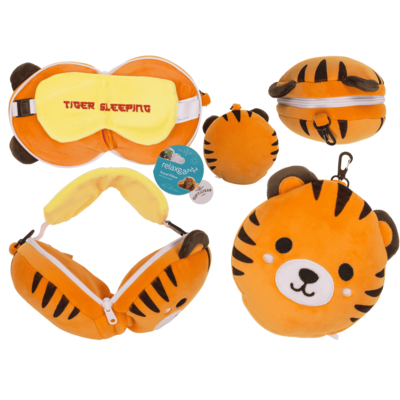 Plüsch-Reisekissen mit Augenmaske, Tiger,