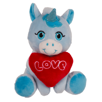 Plush Unicorn with Loveheart, 16 x 11 cm,