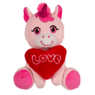 Plush Unicorn with Loveheart, 16 x 11 cm,