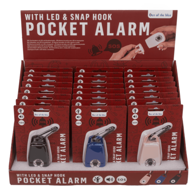 Pocket alarm with LED & snap hook,