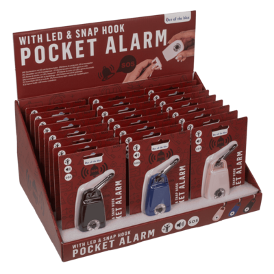 Pocket alarm with LED & snap hook,