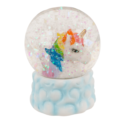 Polyresin glitter globe, unicorn on cloud,