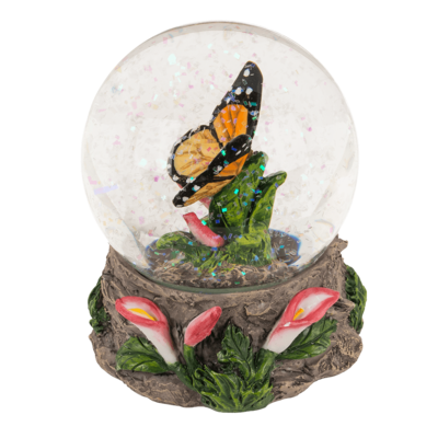Polyresin glitter globe,Butterfly, on base,