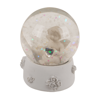 Polyresin glitterball, Angel with crystal heart,