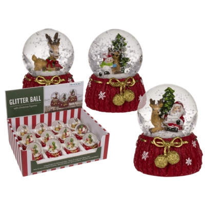 Polyresin snow globe with Reindeer & Santa,
