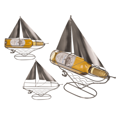 Portabottiglie in metallo, barca a vela