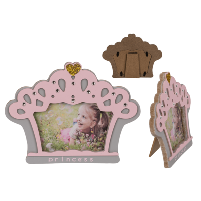 Portafoto rosa/grigio in legno, Princess Crown,
