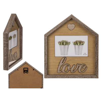 Portafotos de madera en forma de una casa, Love,