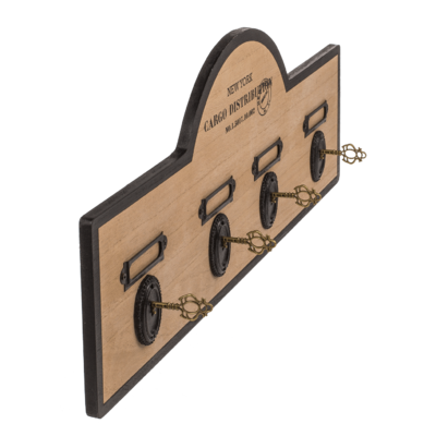 Porte-clés en bois/métal avec 4 crochets,
