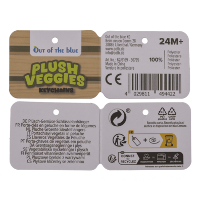 Porte-clés métal, légumes en peluche