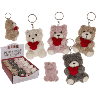 Porte-clés métal, ours en peluche avec cœur