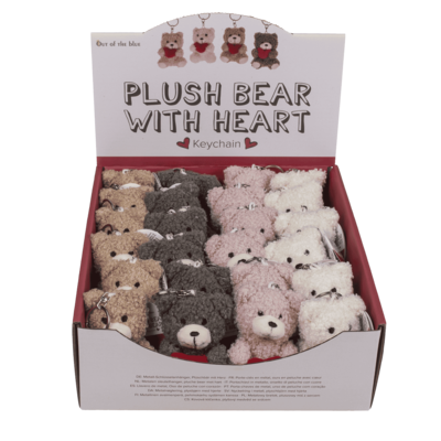 Porte-clés métal, ours en peluche avec cœur