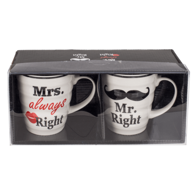 Porzellan-Becher, Mr Right & Mrs Always Right,
