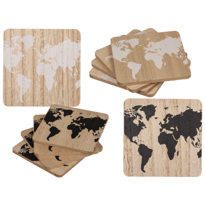 Posavaso de madera, Mapa del mundo,