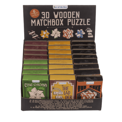 Puzzle 3D de madera en caja de cerillas