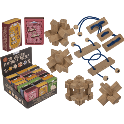 Puzzle 3D en bois dans une boîte d'allumettes