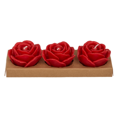 Red colored candle, rose, set of 3 pcs,