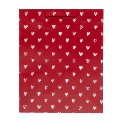 Red coloured paper gift bag, Shiny Hearts,