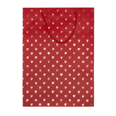 Red coloured paper gift bag, Shiny Hearts,