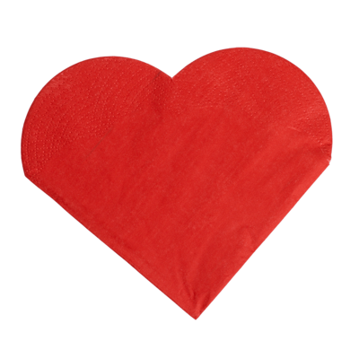 Red coloured paper napkins in heart design,