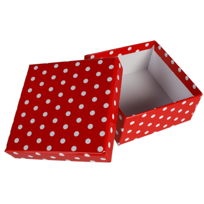 Red gift boxes with white dots,