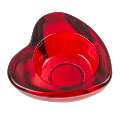 Red glass tealight holder, Heart,