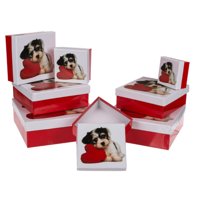 Red/white gift boxes, Dog with heart,