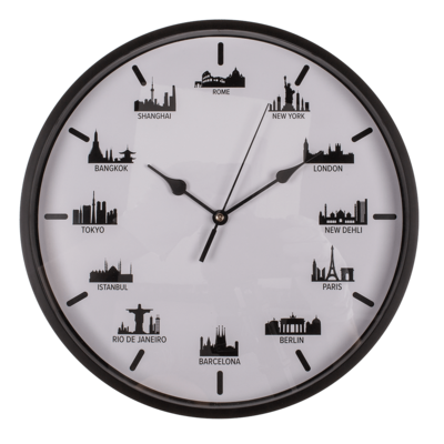 Reloj de pared, Skylines, 30 x 30 x 3,8 cm,