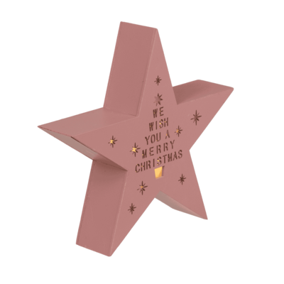 Rose colored wooden standing star with LED,