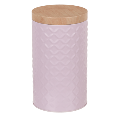 Round tin box with bamboo look cover,