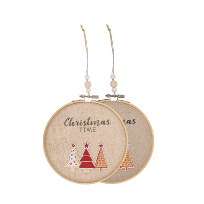 Round wooden frame with Jute, Christmas Time,