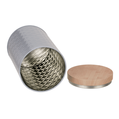 Runde Metall-Dose mit Deckel in Bambus-Optik,