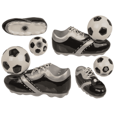 Salt& pepper shaker, football & shoe, with magnet,