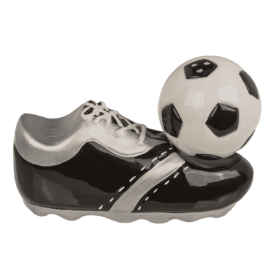 Salt& pepper shaker, football & shoe, with magnet,