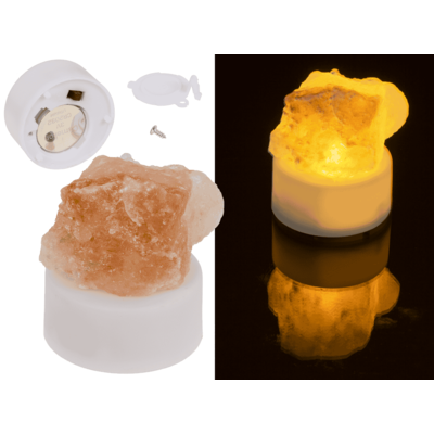 Salt crystal with LED tea light, 4 x 2 cm,