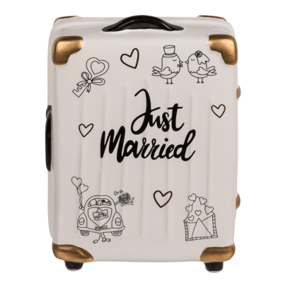 Saving bank, trolley suitcase, Just Married,