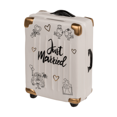 Saving bank, trolley suitcase, Just Married,