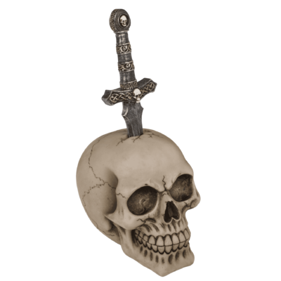 Saving bank with lock, Skull with blade,