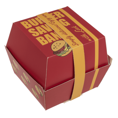 Savings bank with lock, Burger with eyes in box,