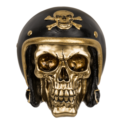 Savings bank with lock, Skull with bike helmet,