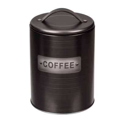 Scatola rotonda nera in metallo, Coffee,