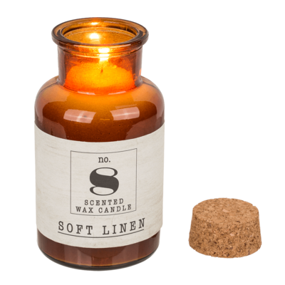 Scented candle (Soft Linen) in pharmacy glass,